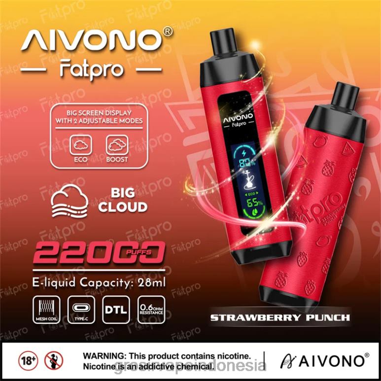 Grosir Vape Sidoarjo FL6F48 Aivono Fatpro 22000 pukulan stroberi